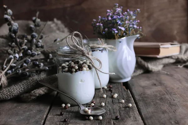 Rustic homemade yogurt jar — Stock Photo, Image