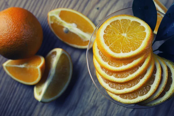 Toned orange fruit wooden — Stock Photo, Image