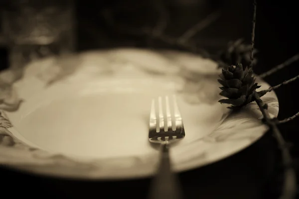 Tonad gaffel i platta monokrom — Stockfoto