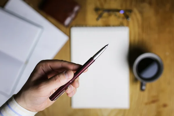 Table write hand office view — Stock Photo, Image