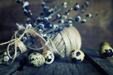 yumurta dal willow ahşap arka plan