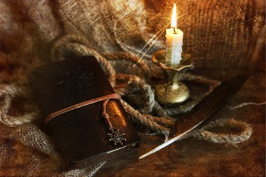 Fotoğraf kitap mum tüy ve ip Retro çizilmiş etkisi