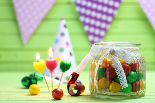 color candy in glass jar
