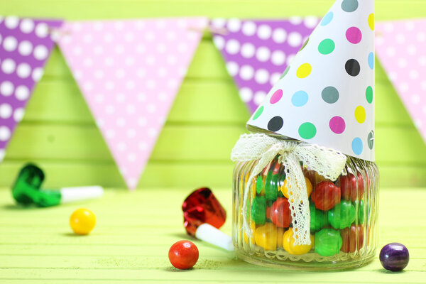 color candy in glass jar