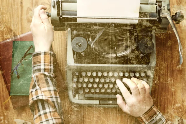 old photo typewriter retro hand wooden table