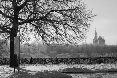 Park kış siyah ve beyaz