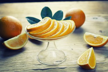 Turuncu meyve ahşap tonda