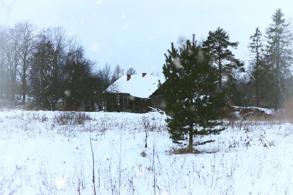 Huis op het platteland winter — Stockfoto