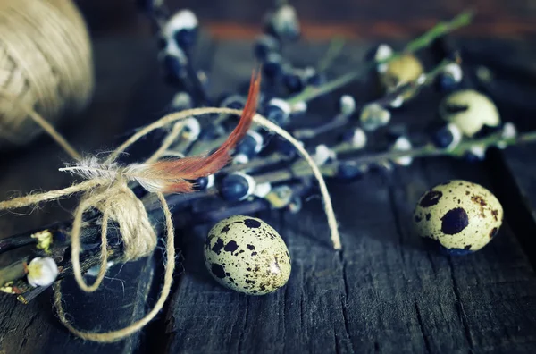 yumurta dal willow ahşap arka plan