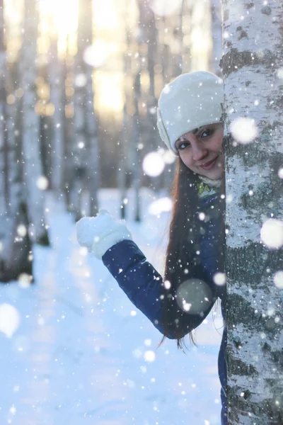 Inverno menina bola de neve — Fotografia de Stock