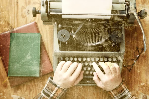 old photo typewriter retro hand wooden table