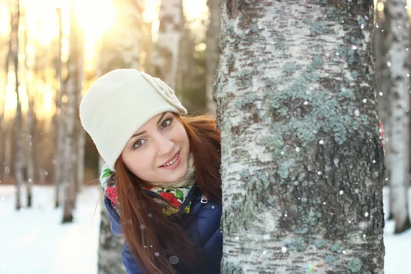 Сніговий зимовий портрет жінки — стокове фото