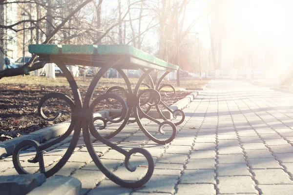 Banc coucher de soleil dans le parc de printemps — Photo