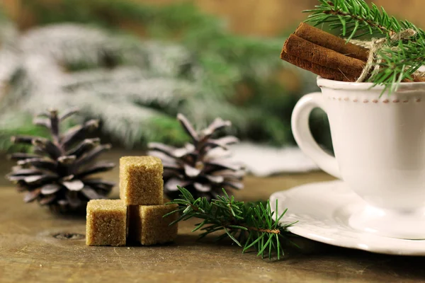 Cup cinnamon sugar pine cone Christmas tree — Stock Photo, Image