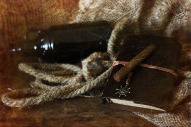 Puro ve retro çizilmiş ef ahşap bir zemin üzerine deri