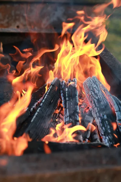 Вугілля і полум'я вогню — стокове фото