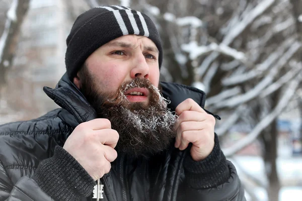Bearded man hat winter — Stock Photo, Image