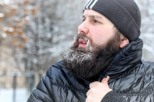 Bearded man hat winter — Stock Photo, Image