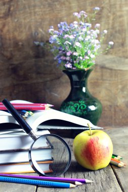 Eğitim kitap apple ve Büyüteç camı