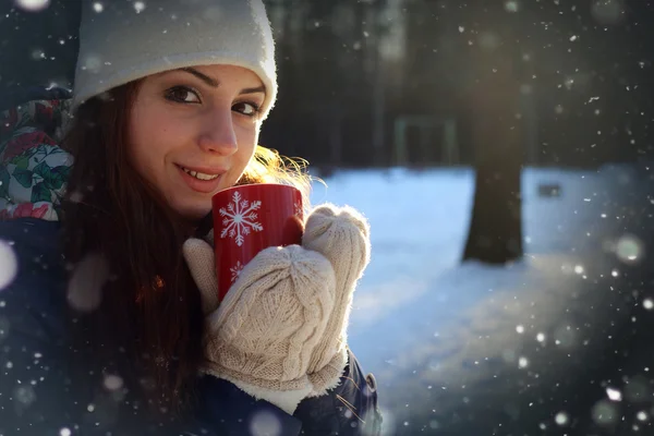 Cup Christmas winter girl — Stock Photo, Image