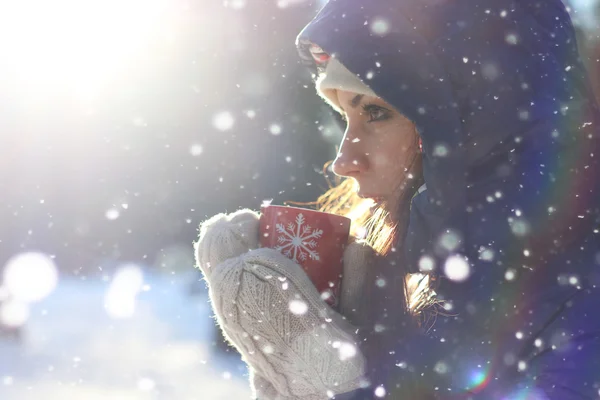 Чашка Різдвяна зимова дівчина — стокове фото