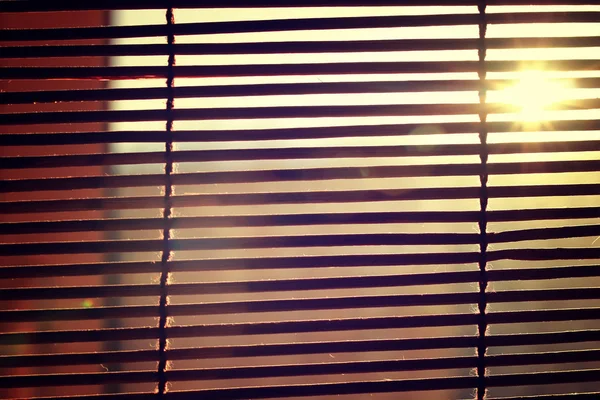 Glare from bright sunlight through the wooden Rom Blinds — Stock Photo, Image