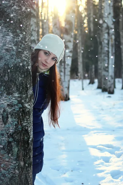 Sněhová zimní portrét žena — Stock fotografie