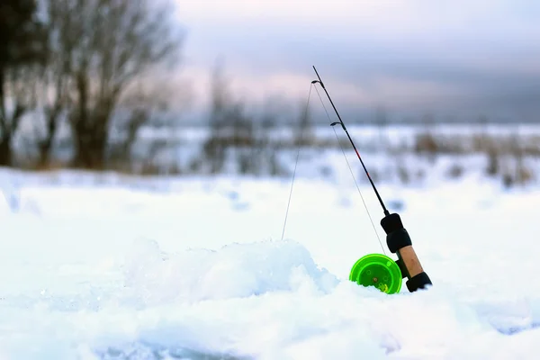 Little winter fishing rod ice — Stock Photo, Image