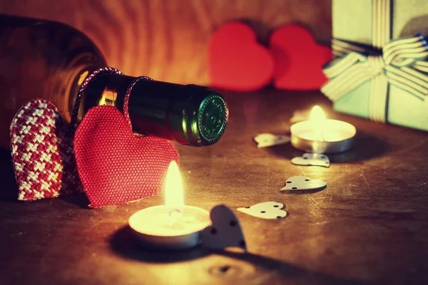 Valentines Day candles wine — Stock Photo, Image