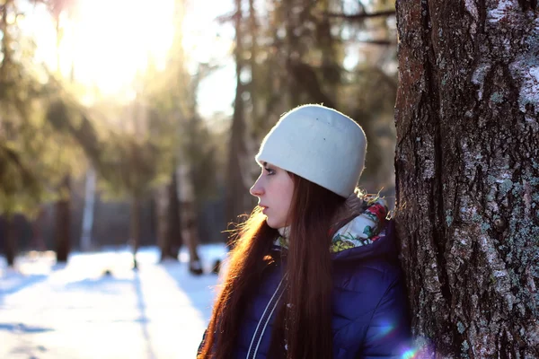 Зимний портрет женщины в лесу — стоковое фото