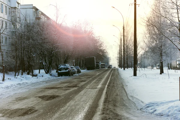 Estrada cidade carro inverno — Fotografia de Stock