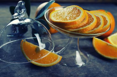 Turuncu meyve ahşap tonda