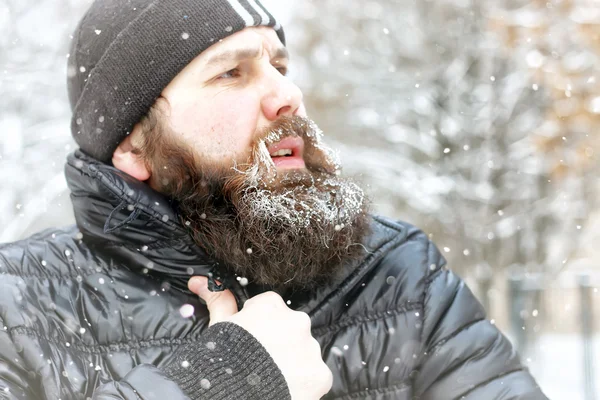 Bearded man ice snow winter — Stock Photo, Image