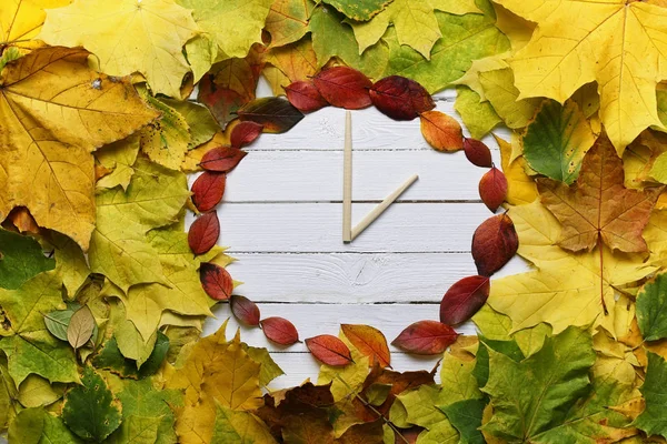 Watches leaves on a white wooden background — Stock Photo, Image