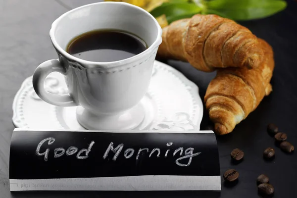 Morning coffee cup croissant — Stock Photo, Image