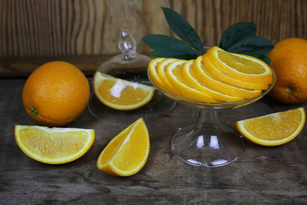 Orange fruit wooden background — Stock Photo, Image