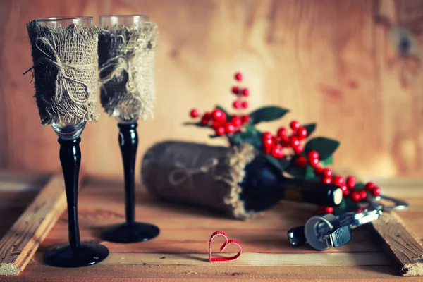 Toned wine glass wooden background — Stock Photo, Image