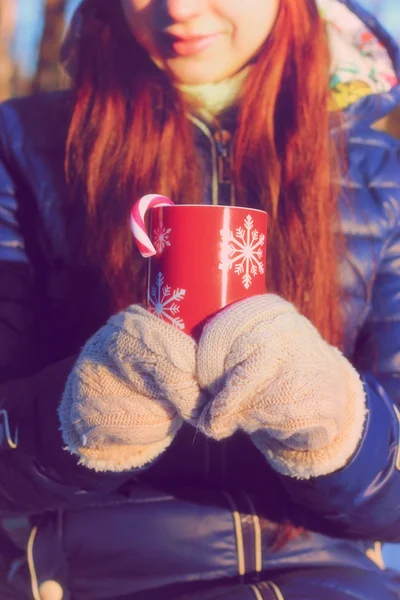 Cup Christmas winter girl — Stock Photo, Image