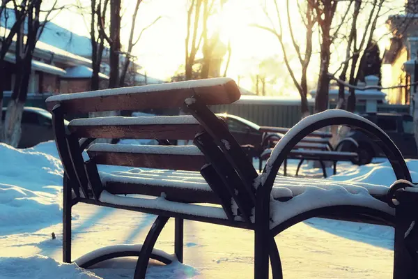 Winter-Parkbank-Allee — Stockfoto