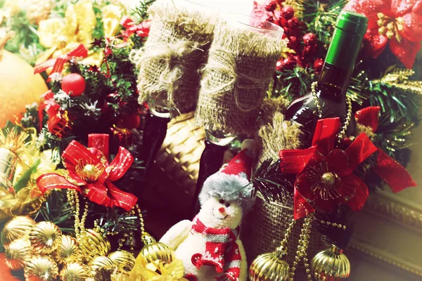 Pohár bor üveg dekoráció karácsony — Stock Fotó