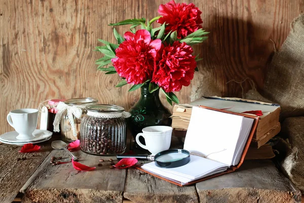 coffee cup old book flower