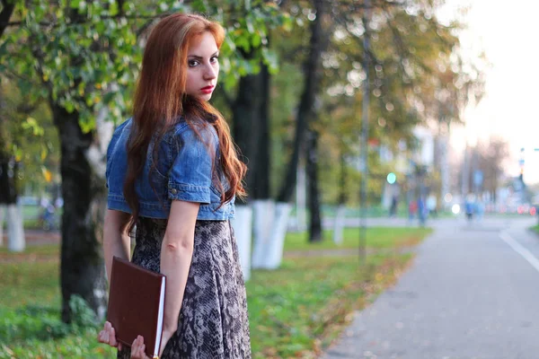 Cartella vestito ragazza dai capelli rossi con documenti — Foto Stock