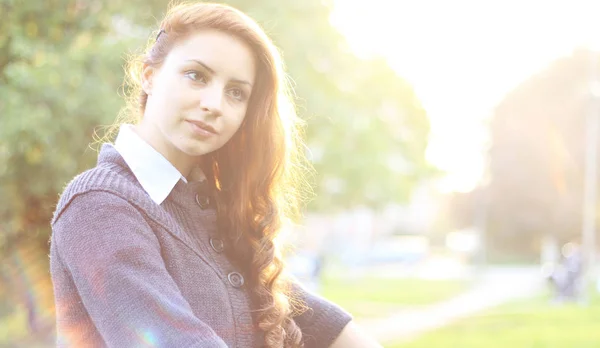 Girl business style park portrait autumn — Stock Photo, Image