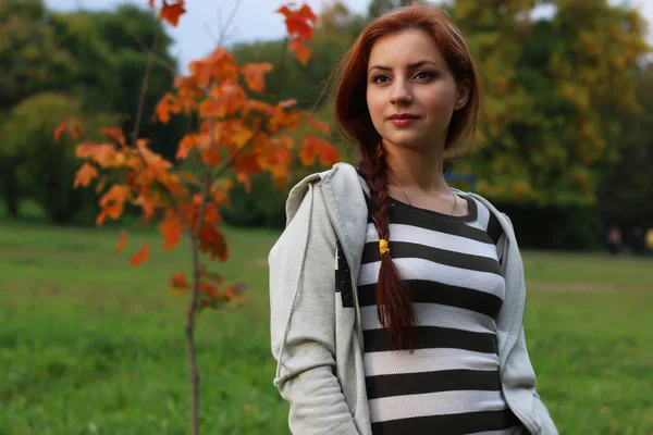 Herfst bladeren meisje boek casual — Stockfoto