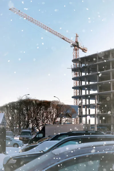 Budowy postępu Żuraw zima — Zdjęcie stockowe