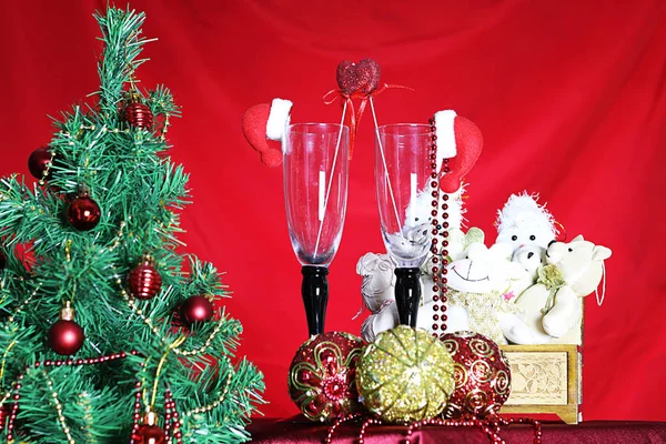 Capodanno albero decorazioni occhiali — Foto Stock