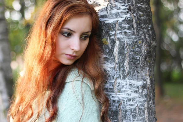 Redhead dziewczyna jesienne liście — Zdjęcie stockowe