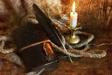 Fotoğraf kitap mum tüy ve ip Retro çizilmiş etkisi