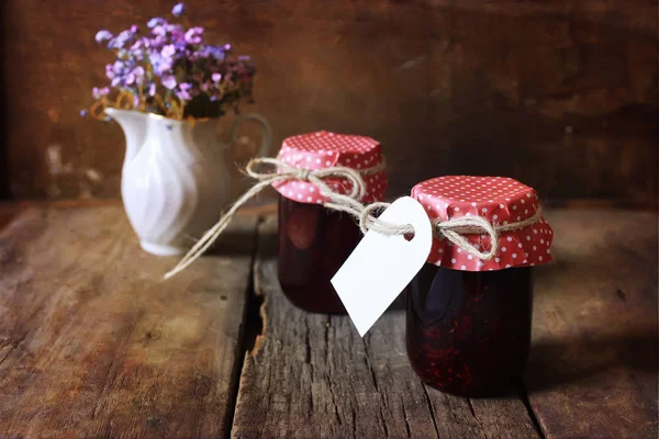 Retro rustic homemade jam jar — Stock Photo, Image