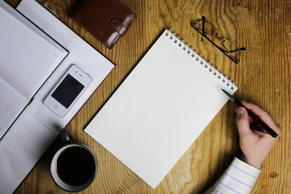 Table write hand office view — Stock Photo, Image